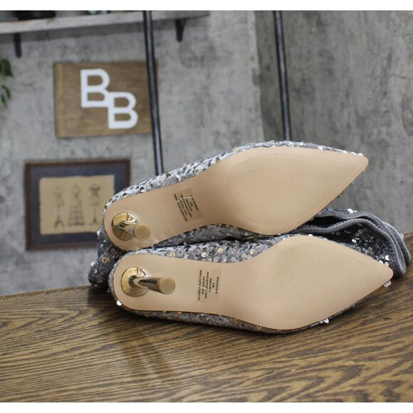 NWT Steve Madden Vivee Sequin Over-The-Knee Dress Boots Silver Sequin Gray 9.5M - Picture 11 of 13